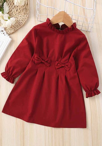 Rode jurk met lange mouwen en strik voor meisjes