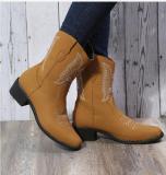 ethnic style ankle boots embroidered chunky heel Women boots