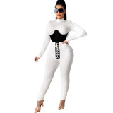 Women Casual Color Contrast Long Sleeve Top+Pant Two Piece