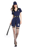 Blue Sexy Policewoman Cosplay Police Uniform Professional Dress Halloween Cosplay Costume