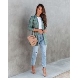 Women'S Fashion Slim Print Plaid Blazer Jacket