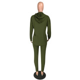 Solid Color Slit Hooded Two-Piece Tracksuits Women'S Clothing