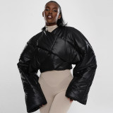 Fall Women'S Fashion Round Neck Cropped Padded Jacket