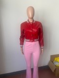 WomenCasual Pu Leather Long Sleeve Slim Fit Jacket