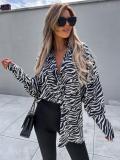 Women'S Fashion Loose Zebra Pattern Long Sleeve Shirt
