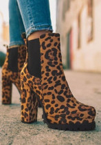 Leopard Print Winter Thick Heel Low Platform Elastic Women Martin Boots