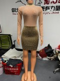 Autumn Women'S Fashion Sexy Mesh Long Sleeve Rhinestone Beaded Bodycon Club Dress