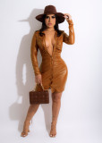 Women'S  Front-Breasted Stretch Pu Leather Dress