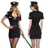 Black Sexy Policewoman Cosplay Police Uniform Professional Dress Halloween Cosplay Costume