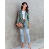 Women'S Fashion Slim Print Plaid Blazer Jacket