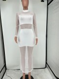 Women's Sexy Solid Mesh Patchwork Long Sleeve Dress