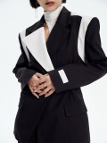 Women Trendy Black and White Contrast Patchwork Blazer