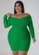 Plus Size Women Fall Off Shoulder Long Sleeve Bodycon Dress