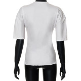 Women Round Neck Short Sleeve Print Crop T-Shirt