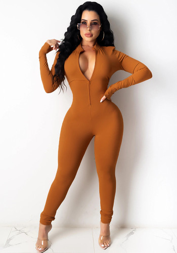 Sexy bodysuit met ritssluiting voor dames in herfstkleur