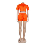 Women Casual Short Sleeve Shirt + Shorts Two Piece Set