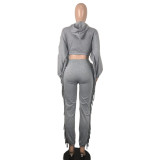 Women Fringe Crop Hoodies And Pant Two Piece