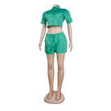 Women Casual Short Sleeve Shirt + Shorts Two Piece Set