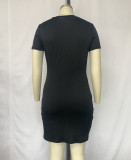 Plus Size Women Solid Color Irregular Short Sleeve Dress
