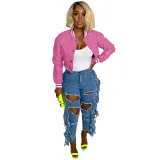 WomenCasual Ribbed Collar Pu-Leather Jacket
