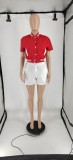 Women Summer Contrast Baseball Uniform  Breasted Pocket Sportswear Two Piece Pants Set