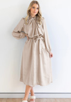 Fashion Trend Satin Chic Элегантное французское платье High Sense Осенняя юбка с длинным рукавом