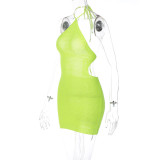 Wind Ladies Summer Sexy Halter Neck Tether Low Back Knitting Bodycon Dress