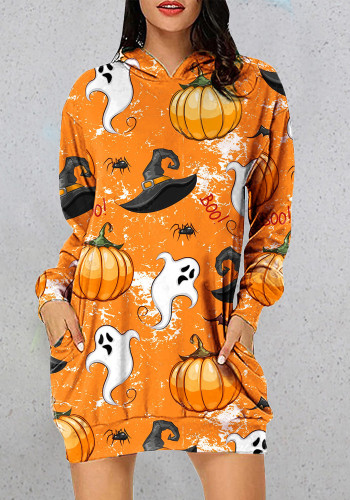 Vestido feminino de manga comprida outono/inverno Halloween com capuz