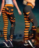 Halloween Fashion Stretch High Waist Tight Fitting Pants Pumpkin Head Digital Print Tiny Basic Pants