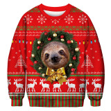 Christmas Sloth Digital Print Unisex Round Neck Hoodies Fall Long Sleeve Pullover