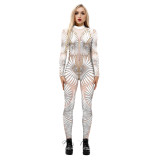 Halloween Machine Armor 3D Digital Printing Slim Fit Long Sleeve Cos Jumpsuit Female
