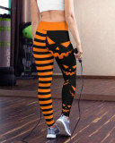 Halloween Fashion Stretch High Waist Tight Fitting Pants Pumpkin Head Digital Print Tiny Basic Pants