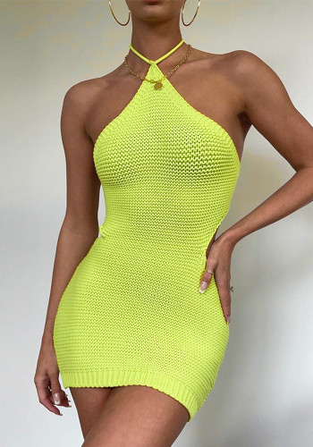 Wind Ladies Summer Sexy Halter Neck Tether Low Back Knitting Bodycon Dress