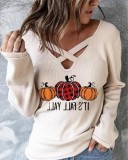 Women's Fall/Winter Women's Halloween Three Pumpkin Theme Printed Long Sleeves