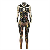 Halloween Machine Armor 3D Digital Printing Slim Fit Long Sleeve Cos Jumpsuit Female