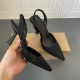 Scarpin Heels Mules Shoes Black Beaded Sexy High Heel Women Sandals