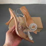 Summer Rhinestone Stiletto Mules Women'S Crystal High Heel Transparent Sandals