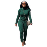 Fall/Winter Casual Solid Color Round Neck Slim Women Jumpsuit
