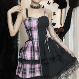 Stilvolles Kleid Herbst Patchwork süßes und cooles mädchenhaftes Kleid mit Reißverschluss in A-Linie mit Mini-Trägern