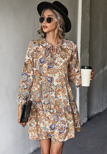 Sonbahar Kadın Modası Klasik Bağcıklı Uzun Kollu Günlük Elbise