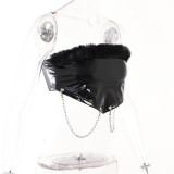 Sexy Top Slim-Fit Chain Featuring Street Style Fur-Trimmed Leather Strapless Crop Top