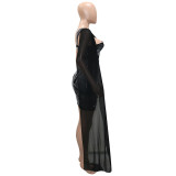 Sexy Cutout Low Back Beaded Cape Sleeve Women'S Party Evening Dress