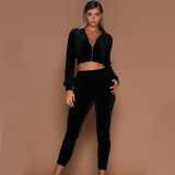 Velvet Suit Women'S Autumn And Winter Solid Color Zipper Hoodies Sports Trousers Two-Piece Set For Women