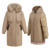Parker Jacket Winter Maxi Warm Zipper Coat Fur Collar Fleece Jacket Two-Piece Set