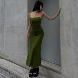 Women'S Fall Fashion Strapless Solid Slim Fit Sexy Fishtail Dress