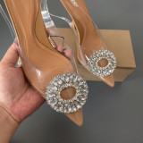 Summer Rhinestone Stiletto Mules Women'S Crystal High Heel Transparent Sandals