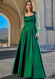 Frauen-Rundhals-Netz-Langarm-dünnes Kleid