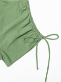 Frauen-reizvolle Normallack-Kordelzug-Kurzschluss-hohe Taillen-Bikini-Badebekleidung