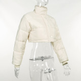 Women Fall Winter Long Sleeve Zipper Stand Collar Puffed Jacket