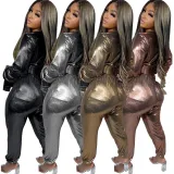 Women Corset Pleated Zip V-Neck Long Sleeve Jumpsuit
